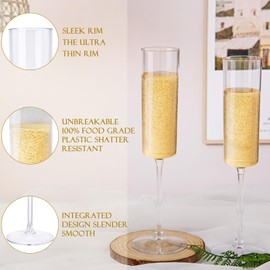 Nervure 24 Pack Plastic Champagne Flutes - 6 Oz Clear Disposable Champagne Flutes - Square Plastic Toasting Glasses for Party Birthday Anniversary Wedding