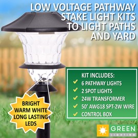 GreenLighting Low Voltage Landscape Lights (8 Pack) - 6 Stake Lights, 2 Flood Spotlights & Transformer - LED Landscaping for Yard, Pathway, Outdoor Walkways, Path, Garden & Deck - Black