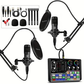 New Podcast Equipment Bundle 2 Audio Interface in one Dj Conference audio equipment - Color: Black