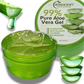 99% Pure Aloe Vera Gel For Soothing & Moisturizing Skin, Hair, And Scalp. Great For Calming Sunburns, Hydrating And Revitalizing Skin. 300mL