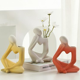 Arawat Vase Decoration Living Room Modern Ceramic White Sculpture Vases for Pampas Grass Thinker Flower Vase Body Tulip Vase Book Nordic Vase Aesthetic Wedding Gift 19 cm Decorative Face Vase Beige