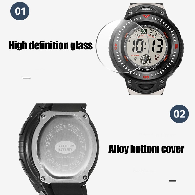 Black Men Digital Watch Waterproof LED Backlight Stopwatch Countdown 12/24