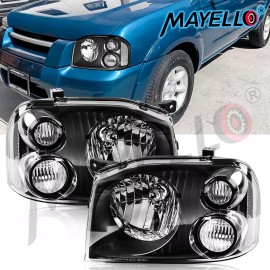 Mayello-autoem Pair Black Headlights For 01-04 Nissan Frontier XE/SE Left&Right Light 2001-2004