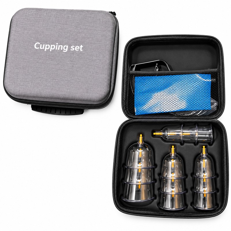 12-Piece Cupping Massage Set – Manual Vacuum Pump, Reusable Cups