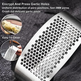 Hendiy Garlic Press Rocker,Stainless Steel Garlic Mincer and Garlic Crusher Set,New Innovative Garlic Chopper,Squeeze Garlic Tool with Peeler Garlic Peeler Tube and Cleaning Brush for Smashing Garlic