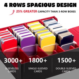 Trading Card Storage Box, 3000+ Card Deck Box with 24 Colorful Dividers & 4 Card Supporters, Commander Card Deck Case Fits for MTG, Magic Game Cards, YugiOh, TCG, PTG and Sport Cards (Black Red)