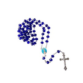 Gifts by Lulee, LLC Our Lady of La Leche Virgen de la Leche Saphire Blue Quartz Crystal Faceted Rondelle 8mm Beads Rosary with Silver Plated Medal Centerpiece and Crucifix Includes a Prayer Card