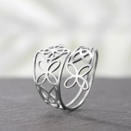Dreamtimes Witch Knot Ring for Women Witches Knot Open Ring Witches Knot Jewelry Irish Jewelry Irish Wiccan Stainless Steel Adjustable Thumb Open Ring (Silver)