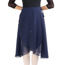 Bezioner Wrap Skirt Women's Long Dance Skirt Women's Ballet Skirt Made of Chiffon with Adjustable Waist Band for Adults Women, navy, Unit size