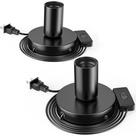 Hompavo 【Upgraded】 2 Polished Metal Desktop/Hanging Light Bulb Socket E26/E27 Lamp Base, Screw Light Bulb Extension Socket with 6 Feet Pure Copper Cord, On Off Switch Plug - Black