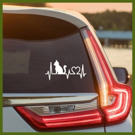 MYMKO Cat Heartbeat Decal, Cute Cats Window Decals, 6 Inches UV DTF Tranfer Car Stickers, Animal Lovers Weatherproof Car Truck Window Bumper Sticker, Funny Cartoon Car Stickers and Decals for Cat Mom