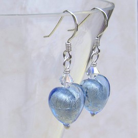 Blue Murano Earrings Glass Heart Sterling Silver Drops. Gift Wrapped - Lesley H Phillips