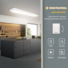 FAITHSAIL Dimmable 4FT LED Wraparound Light, 3 Color Temperature 3000K/4000K/5000K CCT 50W 5500LM 4 Foot Kitchen LED Light Fixture, Flush Mount 48 Inch Linear Ceiling Lighting Fixture, 1 Pack