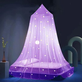 Eimilaly Stars Bed Canopy Glow in the Dark, Bed Canopy for Girls, Mosquito Net, Princess Canopy for Girls, Bed Room Decoration, Purple