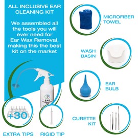 Tilcare Ear Wax Removal Tool by Tilcare - Manual Ear Cleaner for Adults & Kids - Perfect Ear Cleaning Kit - Includes Basin, Syringe, Curette Kit, Towel and 30 Disposable Tips