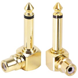 Xiatiaosann RCA to 1/4" Audio Adapter, 90 Degree 6.35mm Mono Male Microphone Plug to RCA Female Connector, Gold Plated Pure Copper Guitar Jack Connector (2 Pack)