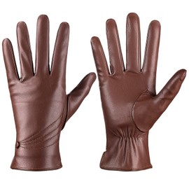ISHISBEB Winter Leather Gloves for Women, Warm Touchscreen Driving Texting Cashmere Lined Gloves
