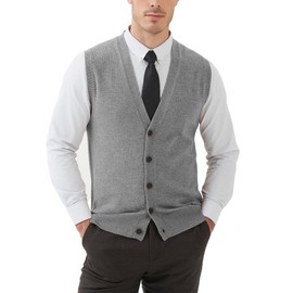 Kallspin Men's Knitted Cardigan Sleeveless V-Neck Wool Blend, lightgrey