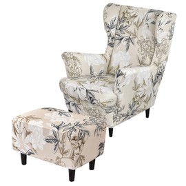 HAOYONG Stretch Wing Chair Cover Set Ottoman Slipcover 2 Pieces Wingback Chair Slipcover and and 1 Piece Rectangle Storage Stool Cover Removable Armchair Sofa Covers for Living Room Bedroom