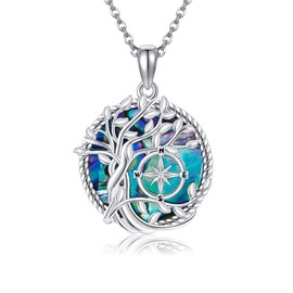 URONE Tree of Life Necklace 925 Silver Compass Pendant Tree of Life Necklace Tree of Life Jewellery for Women, No Gemstone