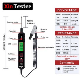 Xin Tester Automotriz Luz de Prueba, 0.8-100V DC Probador de Circuito de Coche Detector de Resistencia de Voltaje de Vehículo Pen con Pantalla LCD Retroiluminada, Linterna, Herramientas de (XT86A)