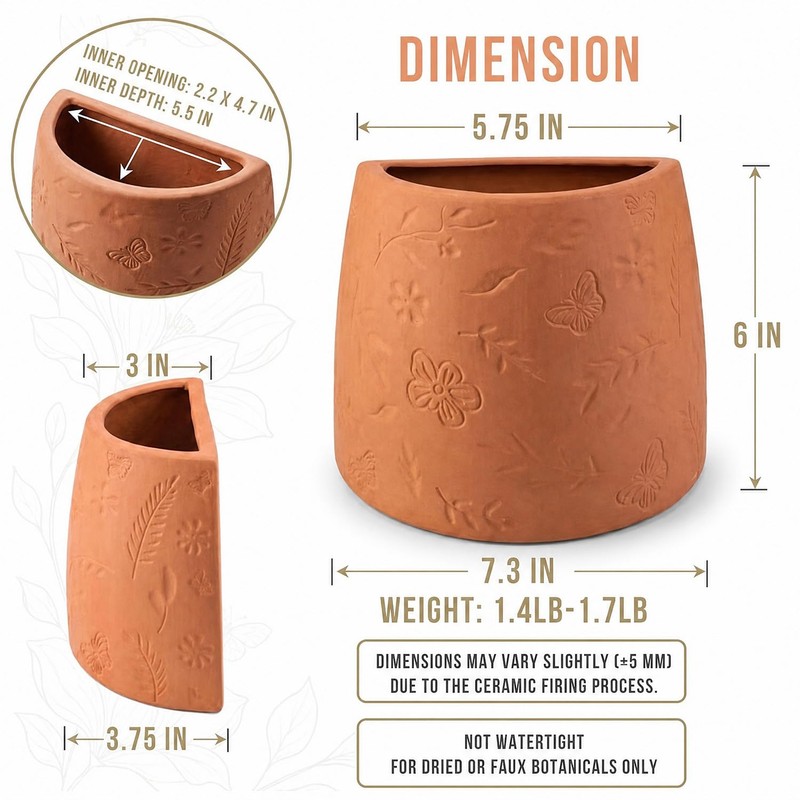 Terracotta Decorative Bookends, 2-Piece Flower Pot Book Ends for Shelves