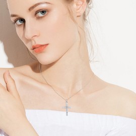 Cross Necklace for Women 925 Sterling Silver Dainty Cross Shape Faith Necklace Simple Cross Pendant Religion Jewellery Gifts for Girls Unisex