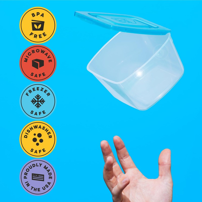 Premium Attached Food Storage Containers, Permanently Attached Plastic Lid, Never