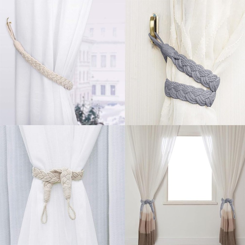 Natural Cotton Rope Curtain Tie Backs,2 Pcs Elegant Boho Style