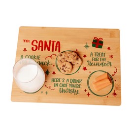 Christmas Cookies and Milk for Santa Wooden Tray, Treats Serving Board Platter for Reindeers on Christmas Eve, Kids Gift Snacks Bamboo Color Printed Plate mat for Santa (Large)