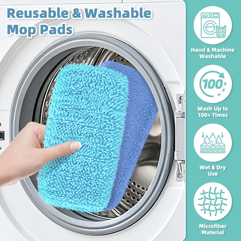 Nicemiya 4 Pack Reusable Mop Pads Compatible with Swiffer Sweeper