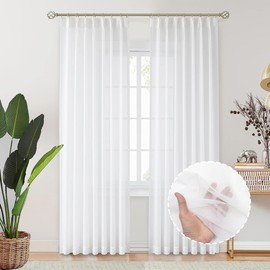 LIYAXUN White Curtains Sheers for Living Room 84 inch Length 2 Panels, Pinch Double Pleated Sheer Curtains with Custom Multi Size (2 Panels, 72 inches Wide Each Panel, White)