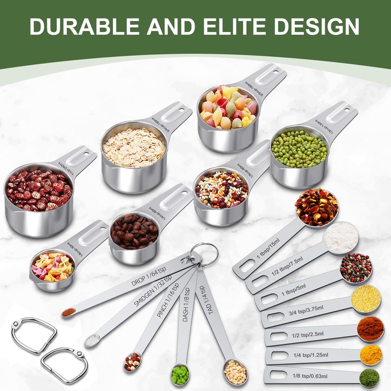 Measuring Cups and Spoons Set, 7 Stainless Steel Nesting Measuring