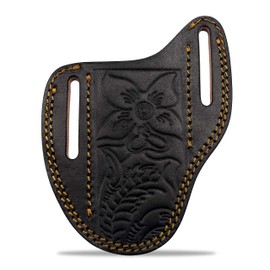 Custom Leather Sheath Slanted Pancake Tooled Leather Sheath/Trapper Knife Sheath/Hunting Knife Sheath 100% Real Laether Cover/Tan Both Side Carry Design Hercules Knives (LSD)