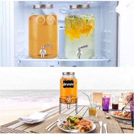 JUSJAHLY 1.5 Gallon Glass Drink Dispenser with Stand,Beverage Dispenser for Party, Iced Water Beverage Dispenser ，Lemonade Dispenser,juice dispenser with Stainless Steel Leakproof Spigot