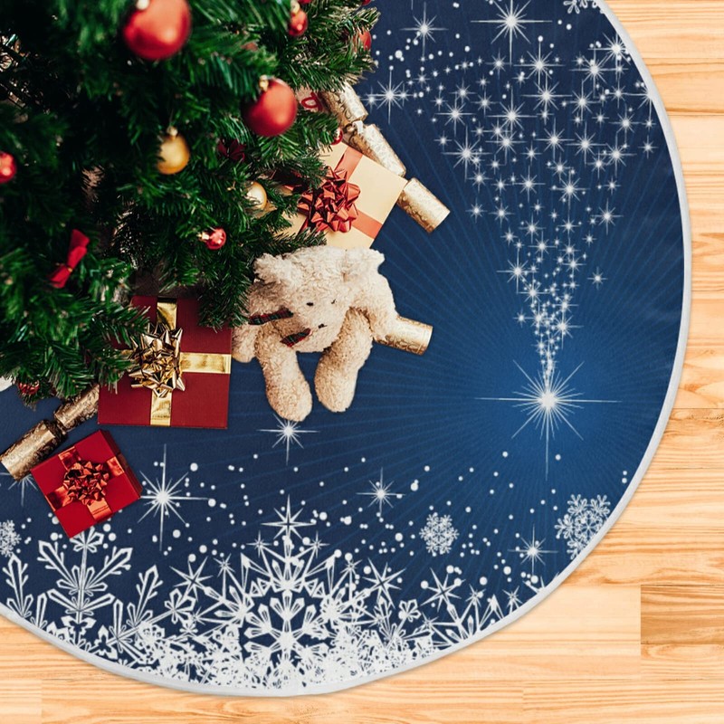 ATTX Winter Blue Snowflakes Tree Skirt Home Decoration Large Round