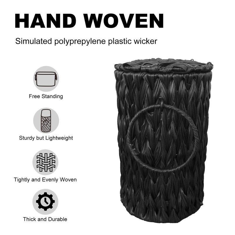 Coeusy Black Toilet Paper Basket with Lid,Wicker Toilet Paper Storage