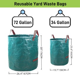 CIQIYO Reusable Heavy Duty Yard Waste Bag Set include 2 Sizes, Standable Design and Reinforced 4 Handles for Lawn, Leaf, Grass, Debris (1x72Gallons+2x26Gallons)