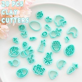 Tainsky Easter Clay Cutters, 28 Shapes Easter Polymer Clay Cutters for Earrings Making, Easter Eggs Polymer Clay Cutters& Studs for Earrings, Rabbit Clay Cutters for Polymer Clay Jewelry (A)