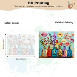 MEIYUDA Paint by Numbers Adults with Frame Flowers, Painting by Numbers, DIY Digital Oil Painting Set on Canvas with Brushes and Acrylic Pigment Craft Set, Artwork for Home Decoration, Gift, 40 x 30