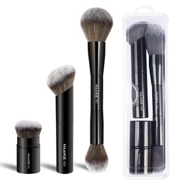 MAANGE 3 PCS Foundation Makeup Brush Set, Double-ended Contour Brush for Liquid Powder Concealer Cream Cosmetics Blending Blush Buffing Face Makeup Tools (Coffee)