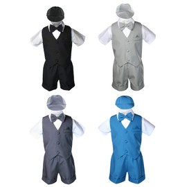 5pc Baby Boy Toddler Eton Formal Party Vest Shorts Set Suits w/Bow tie Hat S-4T (Extra Large (18-24 Months), Teal)