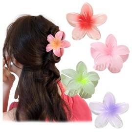 Flower Claw Clips, 4pcs Hawaiian Style,Nonslipstrong hold Big Hair Claw for Women, Cute Clipsfor Accessories (Purple/Red/Green/Pink)