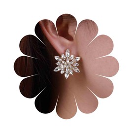 Inateannal Vintage Crystal Flower Earrings Floral Cluster CZ Earrings Gold Rhinestone Stud Earrings Large CZ Crystal Petal Earrings Jewellery for Women and Girls