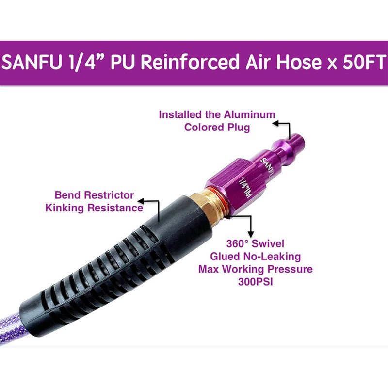 SANFU (PU) Polyurethane Reinforced 1/4”ID(6.3 x 9.8mm) x 50ft, Air