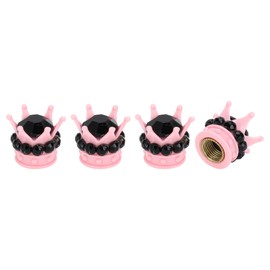 A ABSOPRO Tire Valve Stem Caps 12.8x15.8MM Car Wheel Valve Cap ABS Pink Black Faux Crystal Crown Style for Car Bike Motorcycle Truck Anti Crash Tyre Valve Stem Cover Valve Dust Cap 4 Pcs