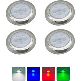 Boat Courtesy Lights LED, 3 Inch RGBW Boat Deck Lights, Waterproof Interior Lights for Cabin, Cockpit, Stairs, 4 Pack (Stainless Bezel)