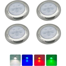 Boat Courtesy Lights LED, 3 Inch RGBW Boat Deck Lights, Waterproof Interior Lights for Cabin, Cockpit, Stairs, 4 Pack (Stainless Bezel)