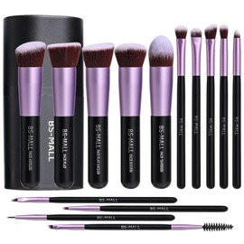 BS-MALL Makeup Brushes Premium Synthetic Foundation Powder Concealers Eye Shadows 14 Pcs Purple for Makeup Beginner or Professional with Travel Case