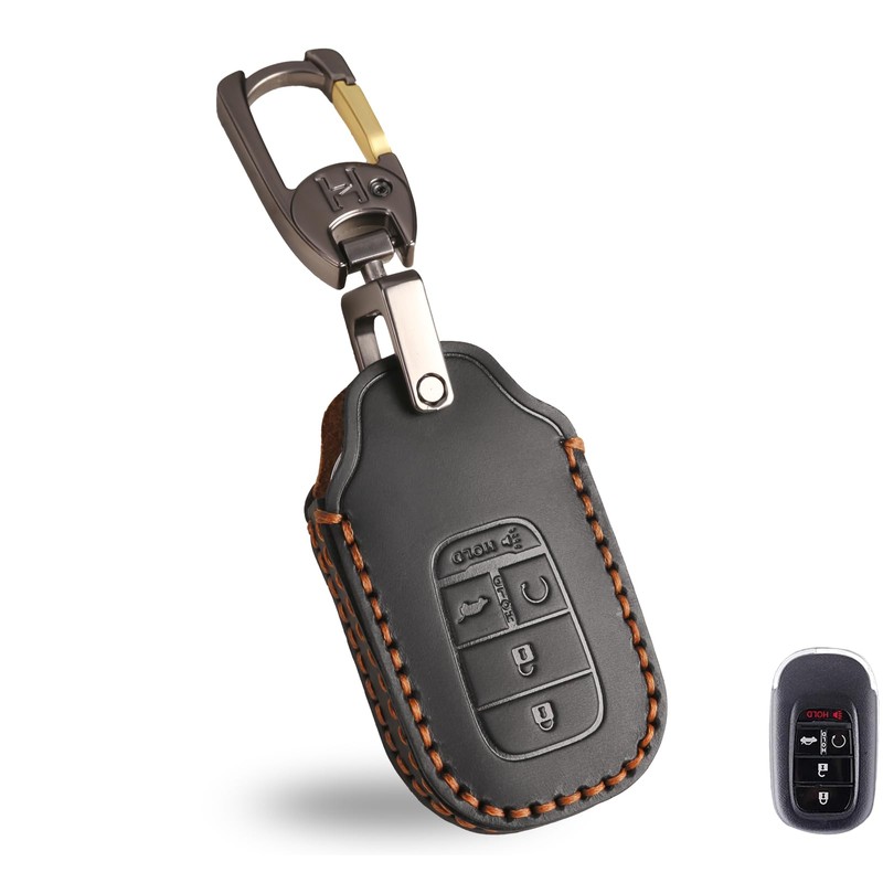 OLLEN Genuine Leather Key Fob Cover, Fit for Honda Civic